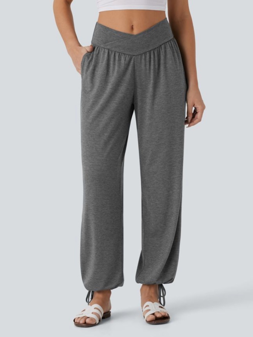 Halara Dark Gray Floral Yarn Wide-Leg Lounge Pants Size XL